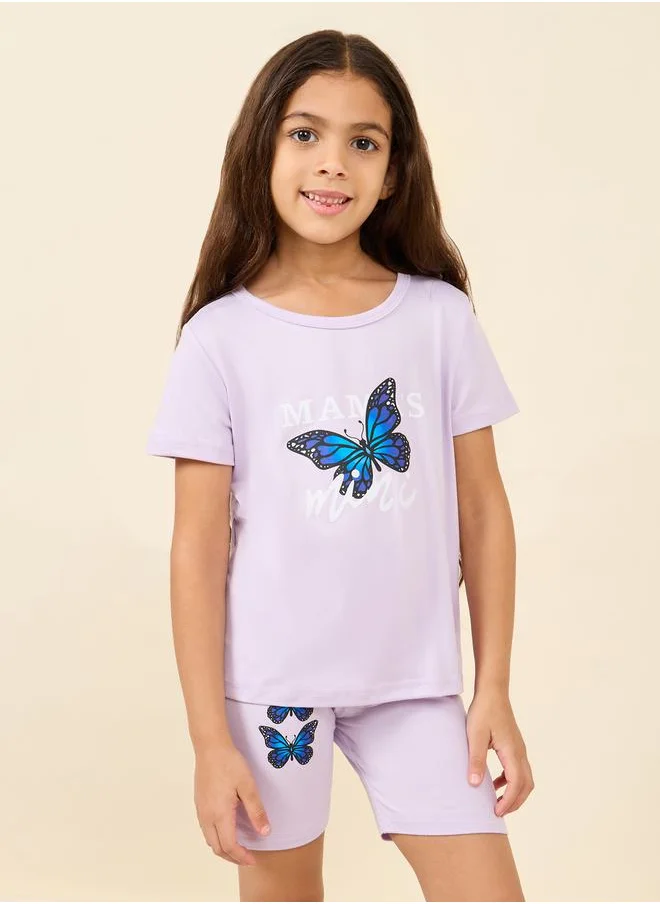 Styli Butterfly Mama's Mini Print Loose Fit T-shirt and Cycling Short Set