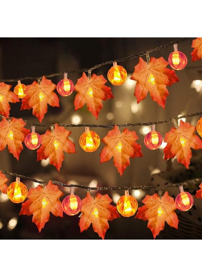 The Bros 3 Pack Thanksgiving Pumpkin Lights Decorations Maple Fall String Lights, Thanksgiving Fall Lights 30 ft 60 Led Waterproof Battery Operated Fall Garland for Indoor Home Outdoor Decor Holiday  - Image 1