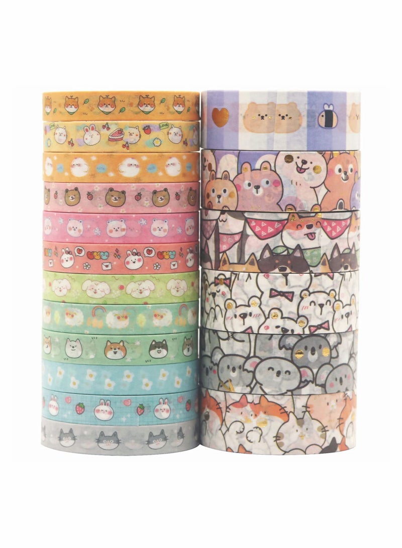 18 Rolls Cute Puppy Washi Tape Set Gold Decorative Masking Tape for DIY Crafts Journals Planners Scrapbooking - Image 1