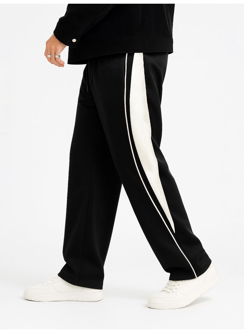 Maniac Maniac Mens Goal Line Black and White Cotton Baggy Trackpant  - Image 1