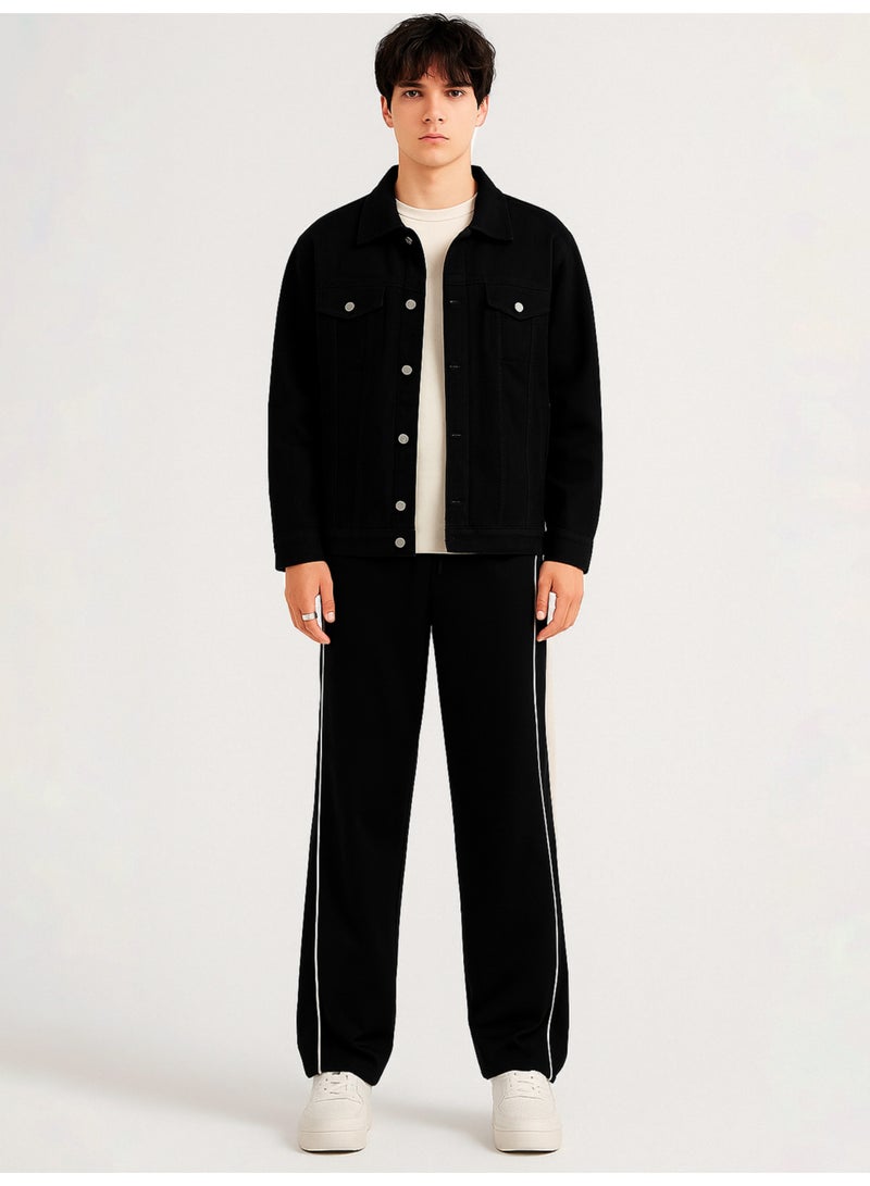 Maniac Maniac Mens Goal Line Black and White Cotton Baggy Trackpant  - Image 5