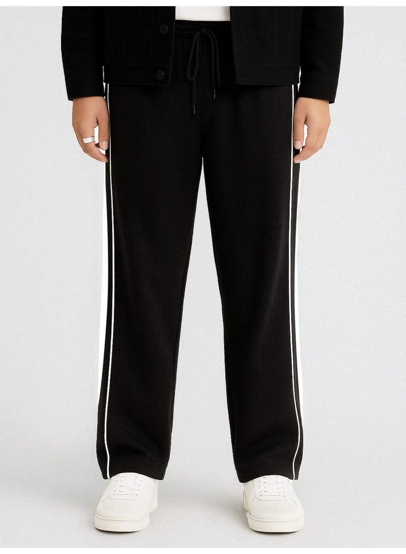 Maniac Maniac Mens Goal Line Black and White Cotton Baggy Trackpant  - Image 2