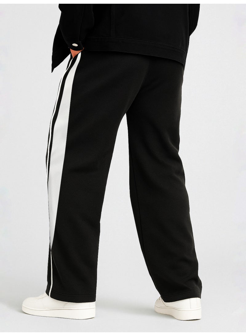 Maniac Maniac Mens Goal Line Black and White Cotton Baggy Trackpant  - Image 4