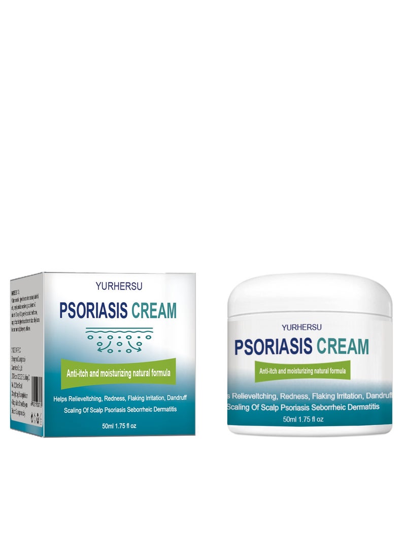 YURHERSU كريم الصدفية ، علاج فروة الرأس الصدفية ، كريم السعفة البشرية ، بلسم القدم والجسم ، مضاد للحكة يساعد في تخفيف الحكة ، قشرة الرأس ، التهاب الجلد الدهني ، الترطيب ، جيد للعناية اليومية بالبشرة 50 مل - Image 1