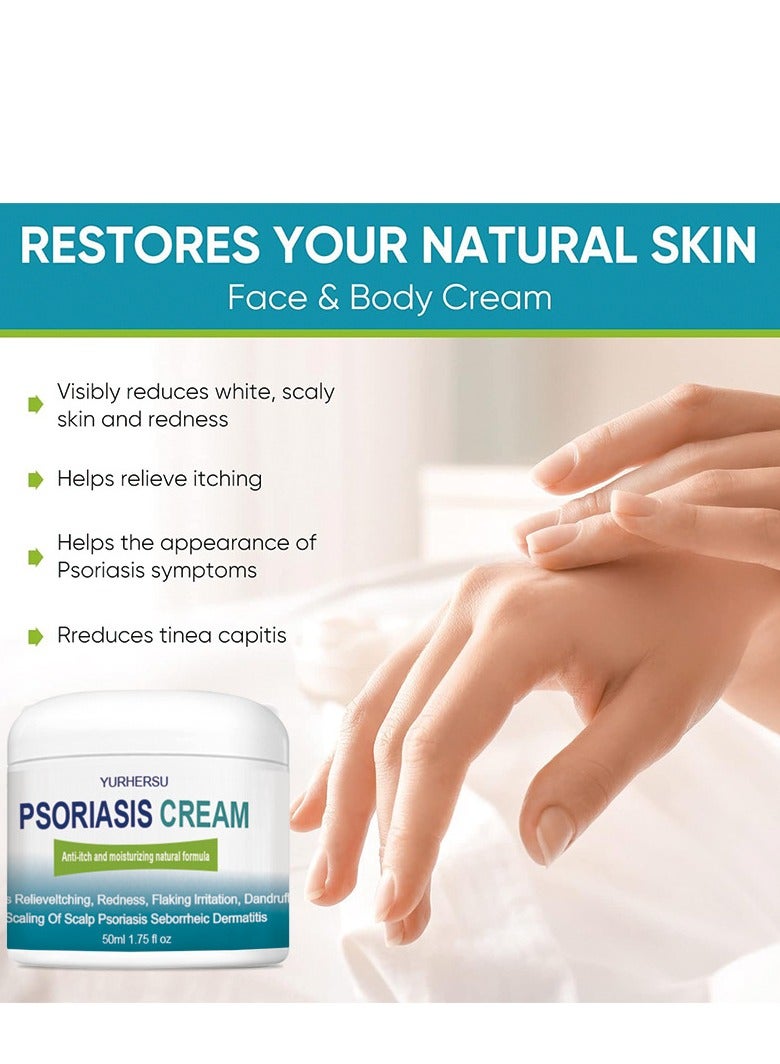 YURHERSU كريم الصدفية ، علاج فروة الرأس الصدفية ، كريم السعفة البشرية ، بلسم القدم والجسم ، مضاد للحكة يساعد في تخفيف الحكة ، قشرة الرأس ، التهاب الجلد الدهني ، الترطيب ، جيد للعناية اليومية بالبشرة 50 مل - Image 2