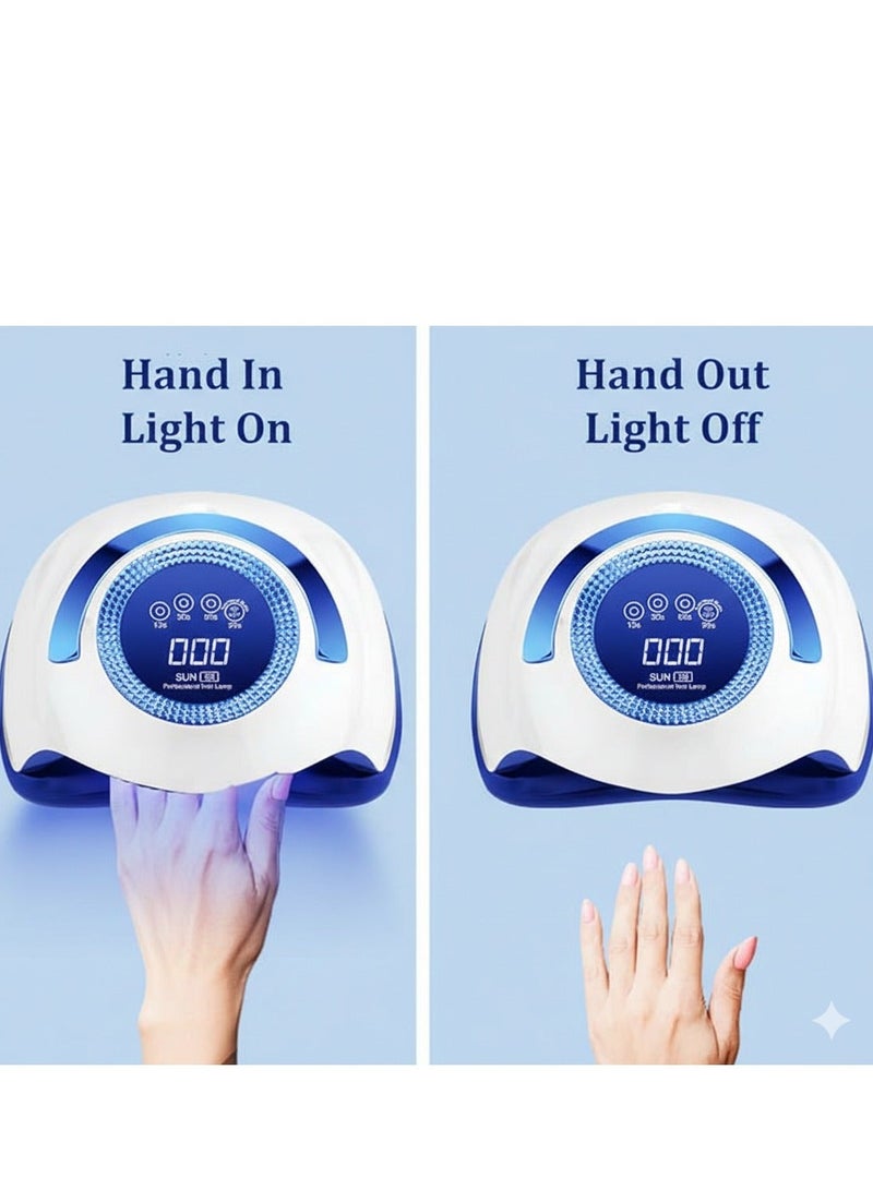 مصباح أظافر احترافي يعمل بالأشعة فوق البنفسجية بتقنية LED بقوة 168 واط من طراز Sun-S6 لتجفيف طلاء الجل بسرعة فائقة، بطول موجي مزدوج 365 نانومتر + 405 نانومتر، ومؤقت رقمي يعمل باللمس، مجفف أظافر محمول باليد للاستخدام في الصالونات والمنزل - أزرق - Image 4