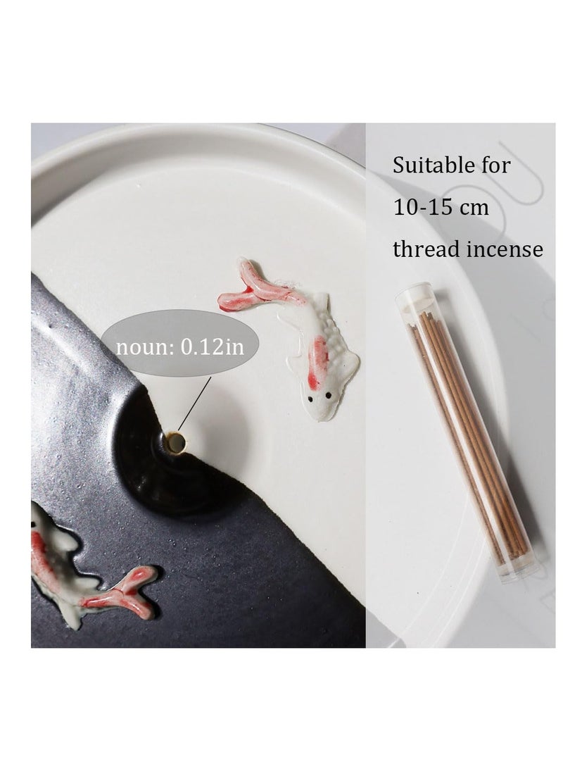 KASTWAVE حامل بخور، موقد بخور دائري حديث بسيط، حامل عصا بخور للكون أو العصا، جامع رماد سيراميك بخور، موقد عصا بخور مصنوع يدويًا، أسود وأبيض - Image 2