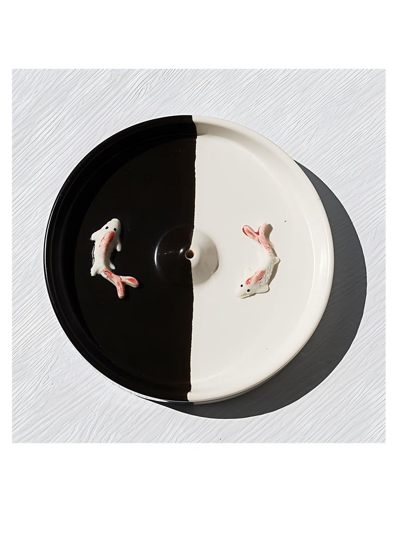 KASTWAVE حامل بخور، موقد بخور دائري حديث بسيط، حامل عصا بخور للكون أو العصا، جامع رماد سيراميك بخور، موقد عصا بخور مصنوع يدويًا، أسود وأبيض - Image 5