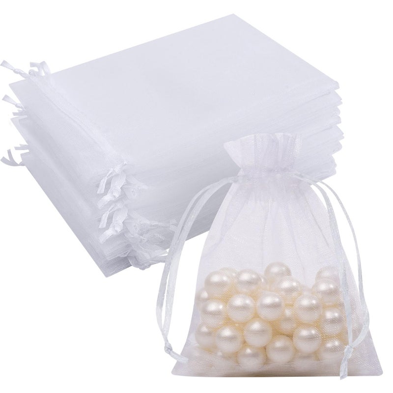 Crweety 50 Pcs White Organza Bags 3x4 Inch, Small Mesh Gift Bags Drawstring Little Pouches for Valentine Gifts Party Favor Jewelry Candy - Image 1