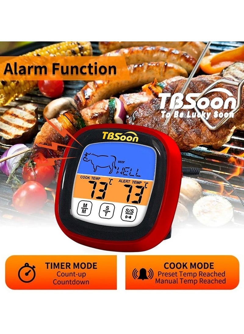 تي بي سون TBSoon ميزان حرارة رقمي متعدد الوظائف للطهي، ميزان حرارة للطعام + منبه حرارة + مؤقت مطبخ مرئي، 8 أنواع من أوضاع الطعام، 5 مستويات للنضج، شاشة ملونة كبيرة، قراءة فورية، استجابة سريعة، دقة عالية، ملحقات الشواء، ميزان حرارة لحوم مطبخ مكتبي - DMT01 (أحمر) - Image 5