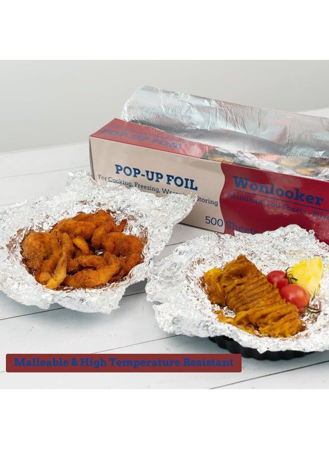 Wonlooker Aluminum Foil Sheets, 500 Sheets, 12 x 12inch/sheet, Precut Aluminum Foil Wraps, Pop-Up Interfolded Foil Sheets for Baking, Grilling, Roasting, Cooking or Storing Food - Image 2