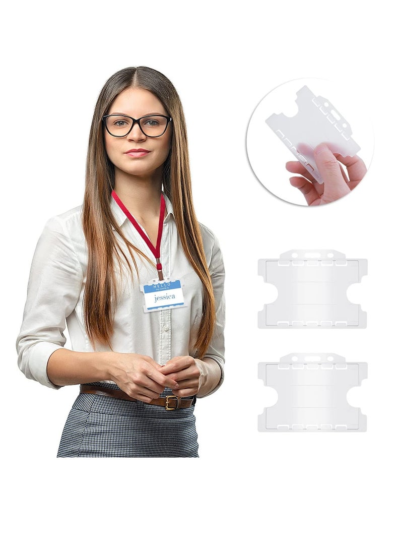 SOLARAE Double Sided ID Card Holders, 10pcs Open Faced ID Badge Holder Dual Identity Plastic Pass Protector ID Card Badge Holders with Lanyard Hole for Office, School(White) - Image 2