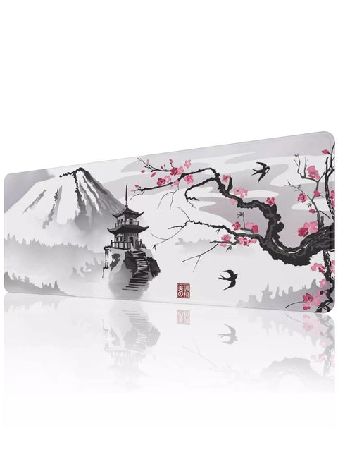 Japanese Cherry Blossom Bird Gaming Mouse Pad For Keyboard And Mouse Non-Slip Rubber Base - Size 80X30 CM