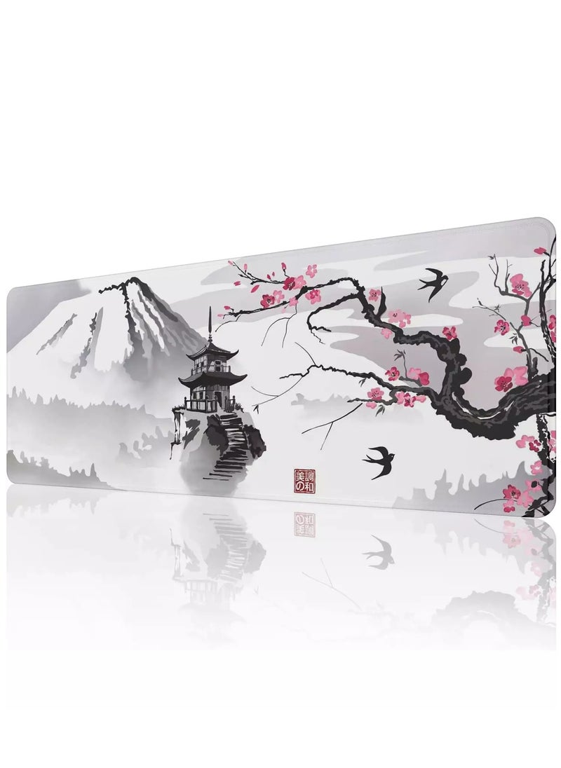 Japanese Cherry Blossom Bird Gaming Mouse Pad For Keyboard And Mouse Non-Slip Rubber Base - Size 80X30 CM