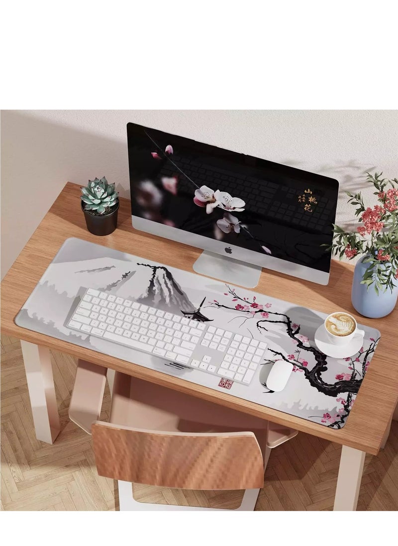 Japanese Cherry Blossom Bird Gaming Mouse Pad For Keyboard And Mouse Non-Slip Rubber Base - Size 80X30 CM