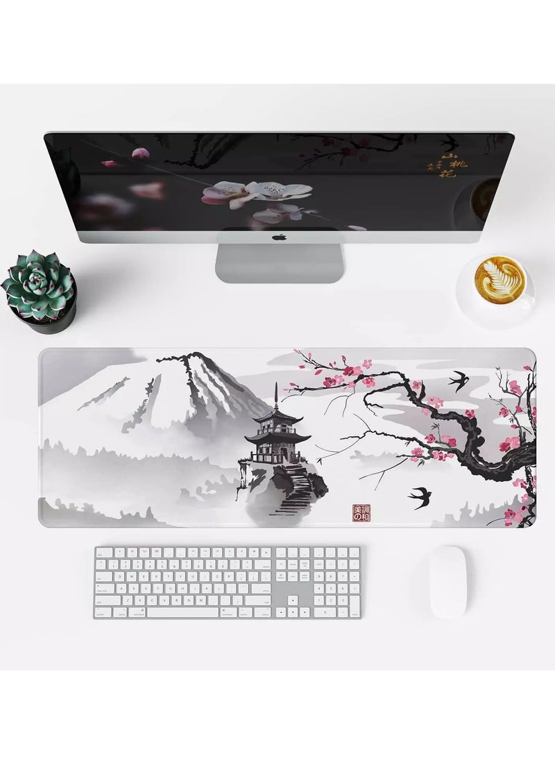 Japanese Cherry Blossom Bird Gaming Mouse Pad For Keyboard And Mouse Non-Slip Rubber Base - Size 80X30 CM