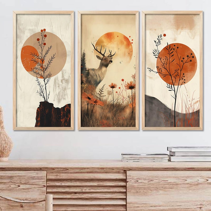 ARAkri Nature Inspired Paintings for Home Decoration Wall Frames for Living Room Modern Art Wall Decor Paintings Set of 3 I