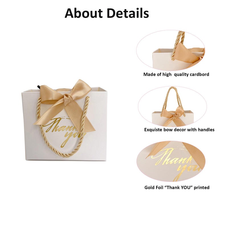 TKSBAG 50 Pack Small Thank You Gift Bags with Handles, 5.5''x 2.5''x4.7'' Mini White Gift Bags Bulk for Baby Shower, Birthday, Wedding, Party Favors, Mother's Day - Image 3