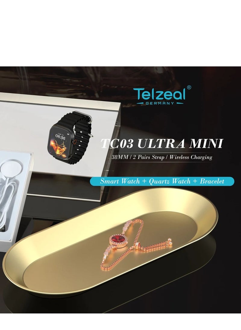 Telzeal - Telzeal TC03 ULTRA MINI Smart Watch with Wireless Charging, 38mm, 2 Interchangeable Straps - Image 1