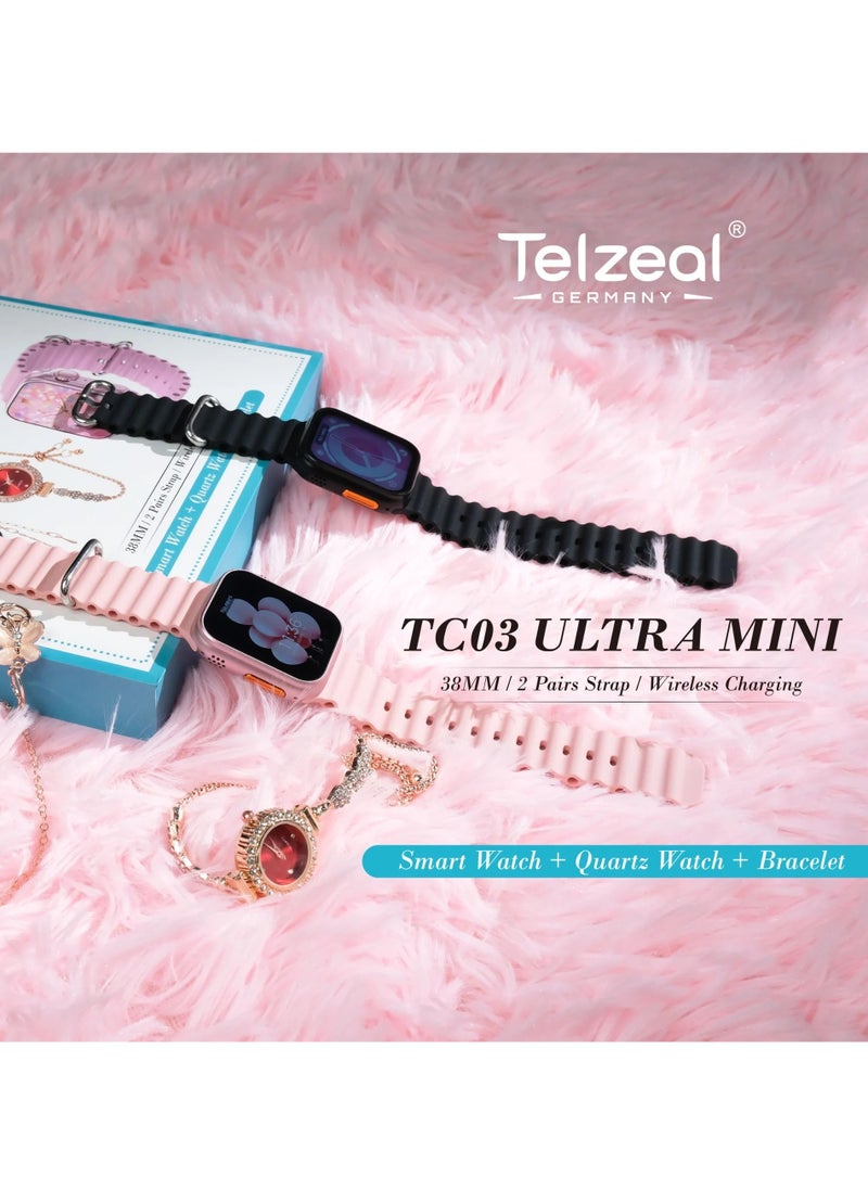 Telzeal - Telzeal TC03 ULTRA MINI Smart Watch with Wireless Charging, 38mm, 2 Interchangeable Straps - Image 1