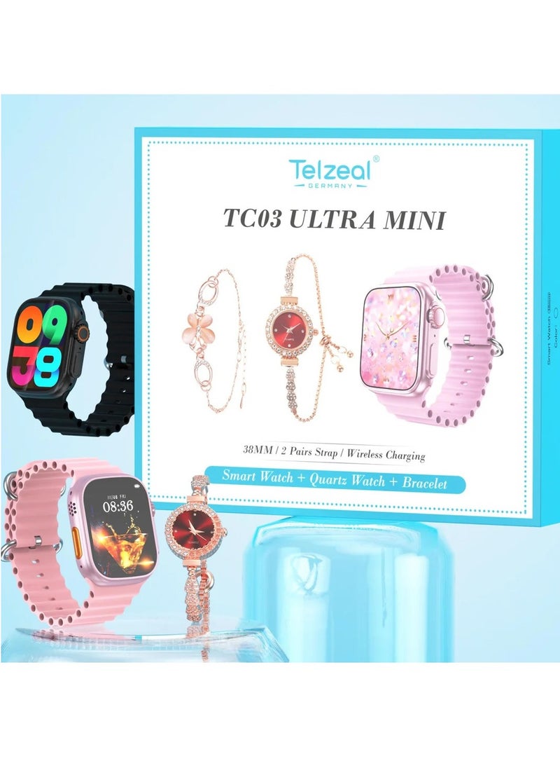 Telzeal - Telzeal TC03 ULTRA MINI Smart Watch with Wireless Charging, 38mm, 2 Interchangeable Straps - Image 1