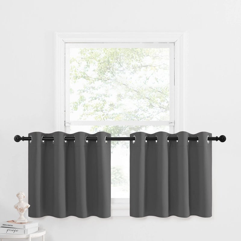 NICETOWN Kitchen Blackout Tiers Window Curtains Over Sink - Thermal Insulated Home Decor Small Blackout Grommet Winow Tiers for Short Window (52W by 24L with 1.2 inches Header, Grey, 2 Panels) - Image 1