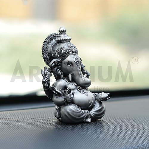 Artarium Small Vighnaharta Ganesha Idol Murti (Height 3.9-Inch), Vinayaka Sitting Statue Ganapati for Car Dashboard, Puja Ghar, House Warming, Unique Wedding & Birthday Gift, Sculpture - Silver - Image 5