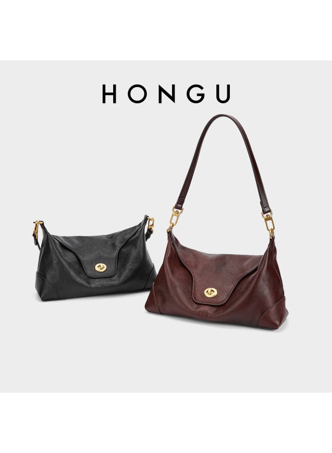 Hongu Genuine Leather Shoulder Underarm Bag Premium Commuter Crossbody Cowhide Women's Bag 38 Festival Gift - Image 2