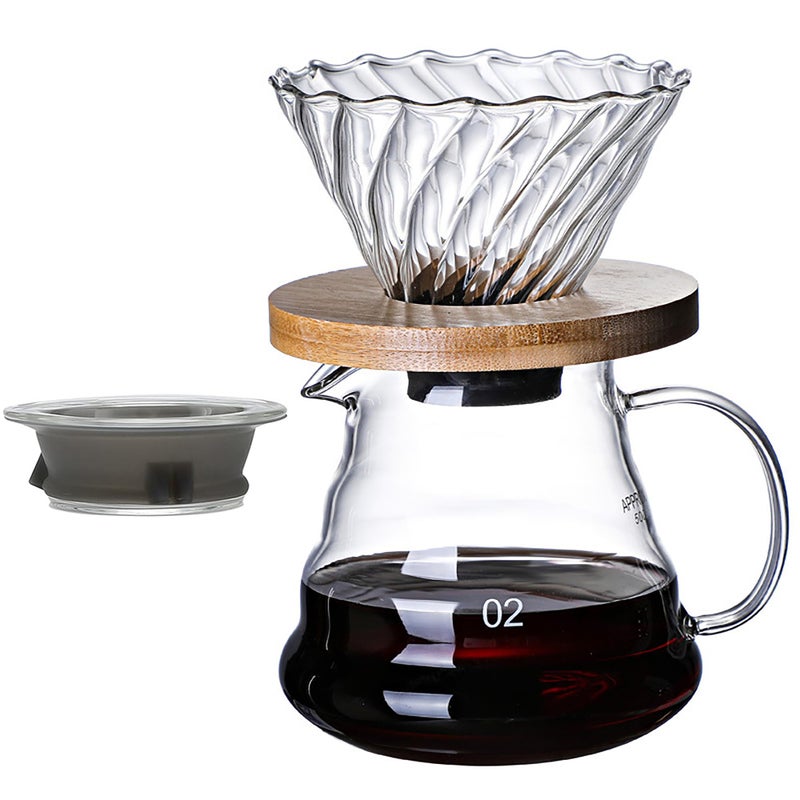 COFISUKI Pour Over Coffee Maker 20 OZ 600ML Coffee Server with Glass Coffee Dripper Stylish and Elegant 2 IN 1 Dripper Coffee Maker Kit Coffee Maker for Home or Office 15 CUPS
