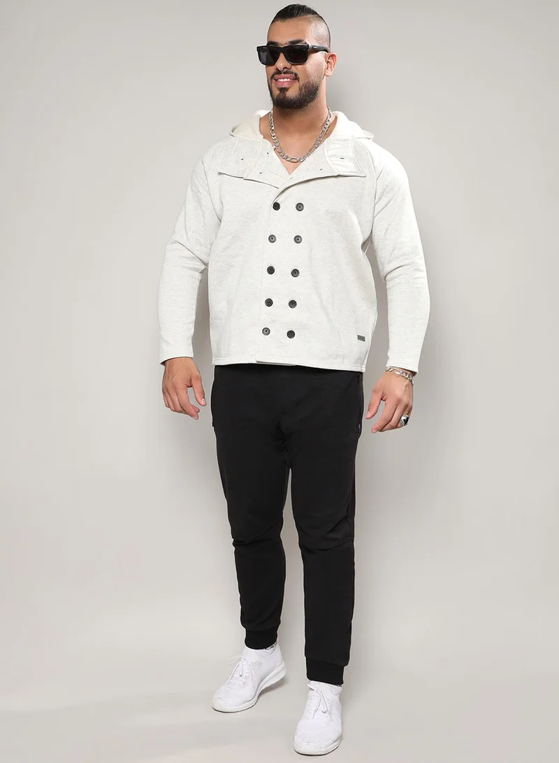 Instafab Plus  Men's Light Grey Double-Breasted Jacket With Hoodie for Men | Best Price UAE