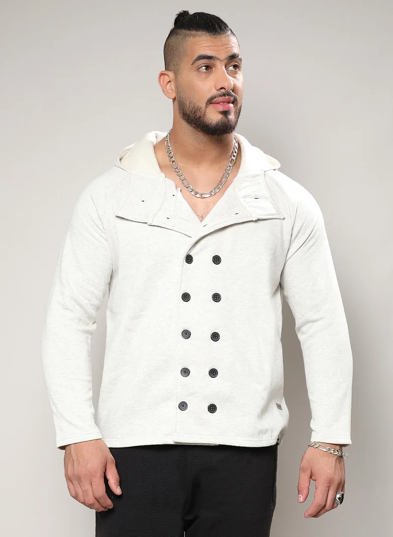 انستافاب بلس جاكيت رجالي رمادي فاتح مزدوج الصدر بغطاء رأس للاستخدام الكاجوال