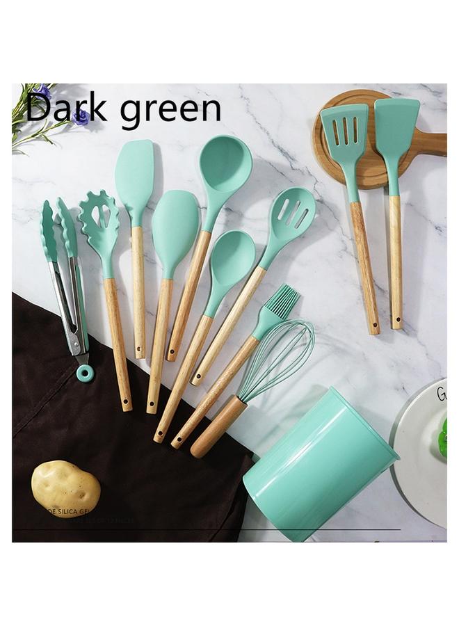 الأزرق جي دبليو مطبخ مقبض خشبي طبخ مجموعة سيليكون أدوات المطبخ مجرفة مقلية مجموعة أدوات المطبخ السيليكون 12 قطعة من أواني المطبخ غير اللاصقة - Image 5