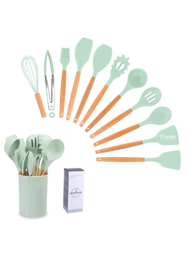 الأزرق جي دبليو مطبخ مقبض خشبي طبخ مجموعة سيليكون أدوات المطبخ مجرفة مقلية مجموعة أدوات المطبخ السيليكون 12 قطعة من أواني المطبخ غير اللاصقة - Image 2