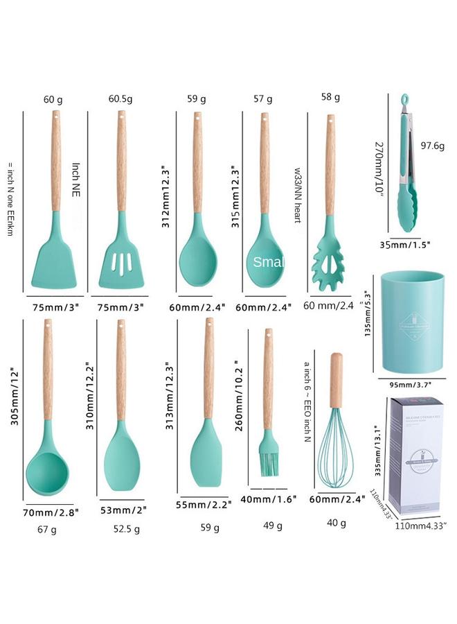 الأزرق جي دبليو مطبخ مقبض خشبي طبخ مجموعة سيليكون أدوات المطبخ مجرفة مقلية مجموعة أدوات المطبخ السيليكون 12 قطعة من أواني المطبخ غير اللاصقة - Image 3