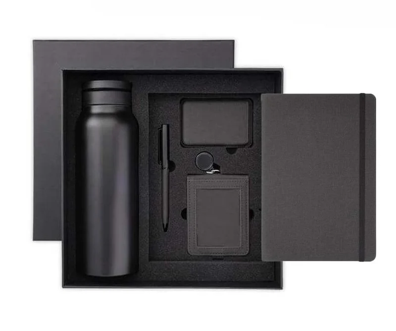 سانثوم Santhome Aveiro Change Zero Sustainable Office Essentials Gift Set 5-Pc Carbon Neutral Eco-Friendly Gift Box with Notebook, Stainless Bottle, Pen, Card Holder & Magnetic Cable; Premium Executive Set