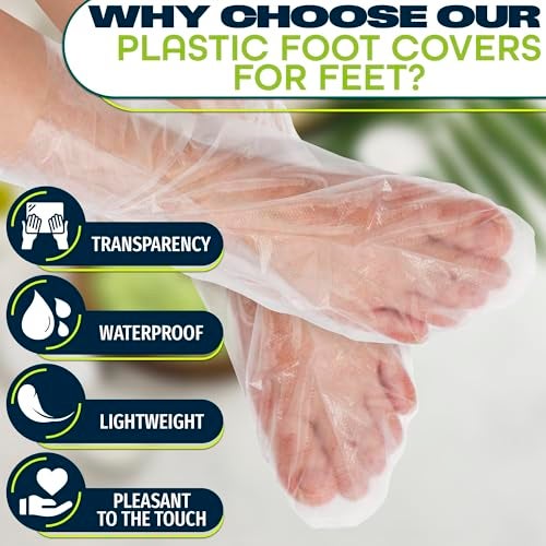KETAR 200 Pcs Plastic Foot Covers for Feet – Leak-Proof, Ribbed Anti-Slip Design with 200 Stickers for a Secure Fit – Plastic Foot Gloves for Moisturizing, Paraffin Wax Bags | Self Care & Holiday Gifting - Image 3