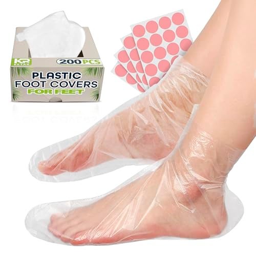 KETAR 200 Pcs Plastic Foot Covers for Feet – Leak-Proof, Ribbed Anti-Slip Design with 200 Stickers for a Secure Fit – Plastic Foot Gloves for Moisturizing, Paraffin Wax Bags | Self Care & Holiday Gifting - Image 1