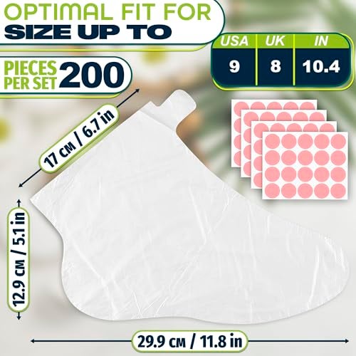 KETAR 200 Pcs Plastic Foot Covers for Feet – Leak-Proof, Ribbed Anti-Slip Design with 200 Stickers for a Secure Fit – Plastic Foot Gloves for Moisturizing, Paraffin Wax Bags | Self Care & Holiday Gifting - Image 2