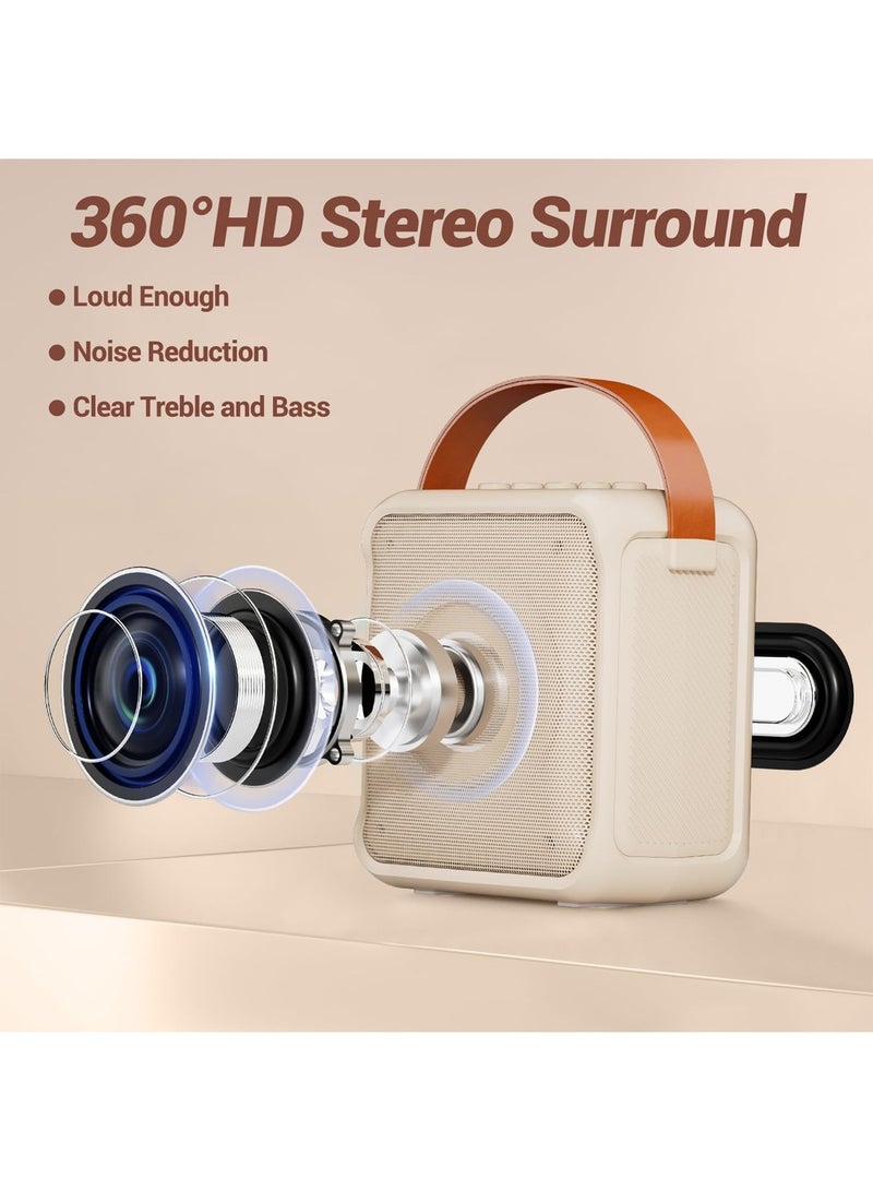 Karaoke Machine, Portable Bluetooth Karaoke Speaker with 2 Wireless Microphones and Colorful Lights for Party Home Gathering (Beige) - Image 2