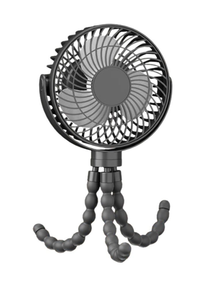 ترتيس تورتيس مروحة عربة أطفال محمولة قابلة لإعادة الشحن 8000 مللي أمبير – دوران 360° و3 سرعات هادئة مع قاعدة مرنة للاستخدام على العربة والمكتب والسفر - Image 2