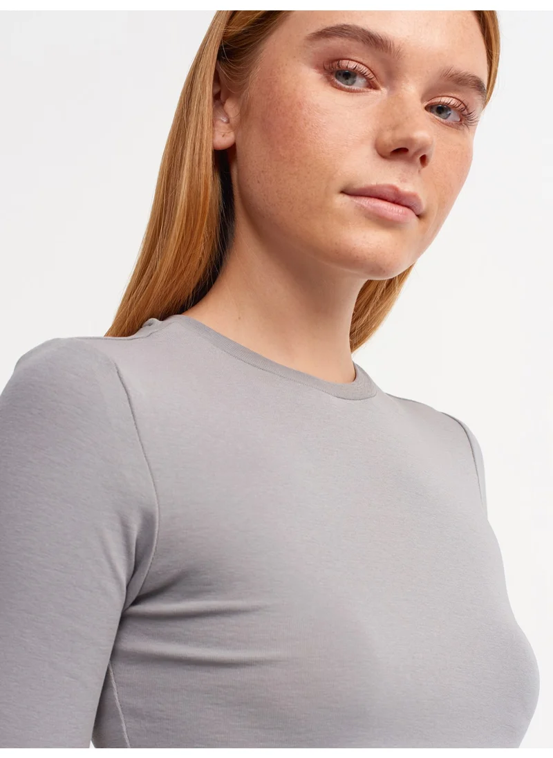 ديلفين 30349 Crew Neck Long Sleeve Top-Grey