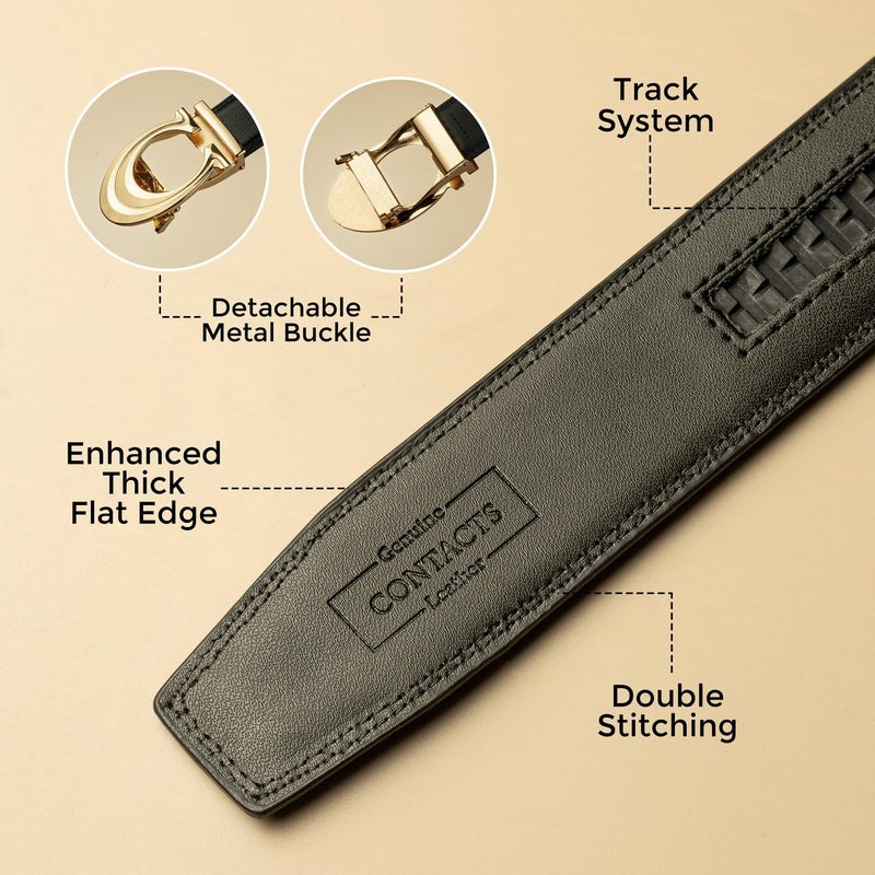 CONTACTS حزام جلد طبيعي للرجال من كونتاكتس مع مشبك قفل تلقائي قابل للتعديل بسهولة - حزام قابل للتعديل الدقيق يناسب كل مكان | رسمي وغير رسمي | علبة هدية - Image 3