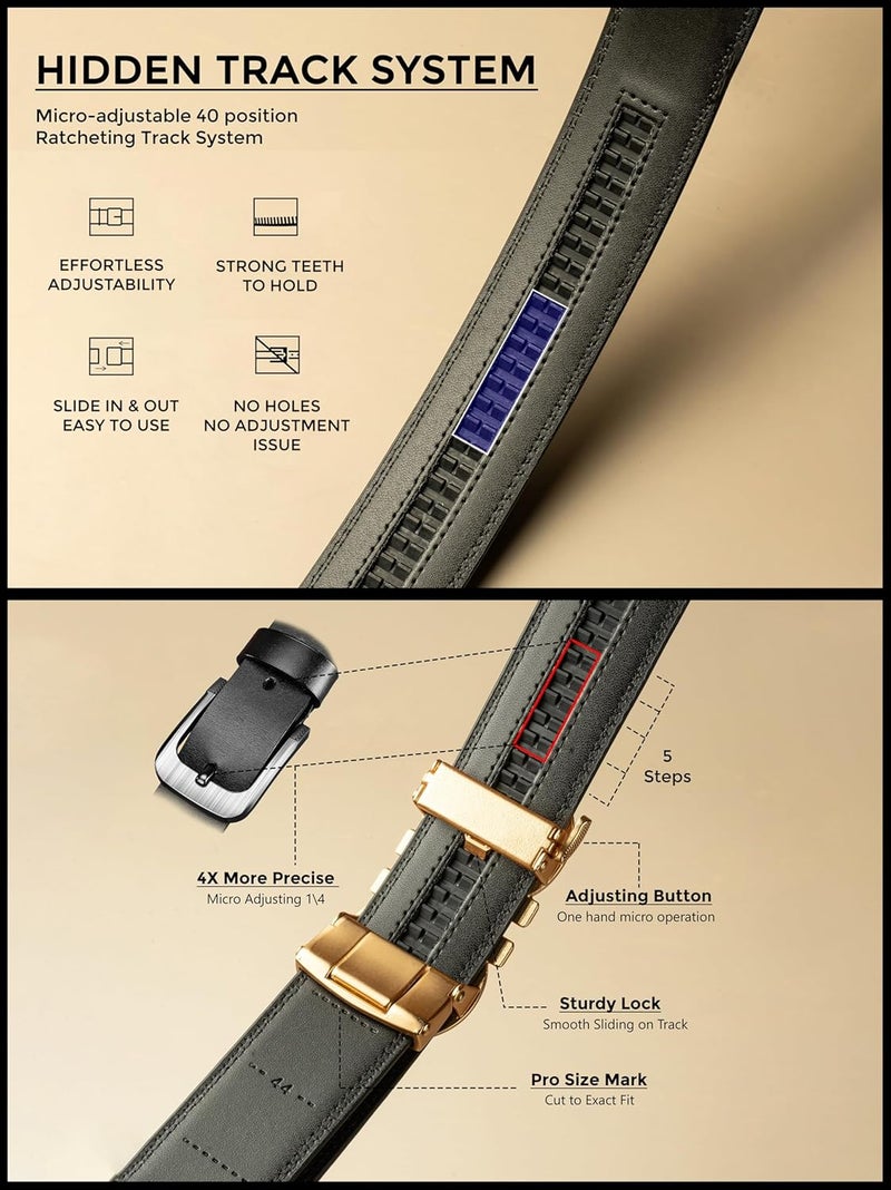 CONTACTS حزام جلد طبيعي للرجال من كونتاكتس مع مشبك قفل تلقائي قابل للتعديل بسهولة - حزام قابل للتعديل الدقيق يناسب كل مكان | رسمي وغير رسمي | علبة هدية - Image 4