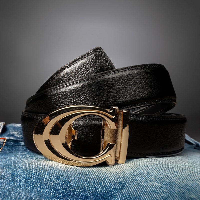 CONTACTS حزام جلد طبيعي للرجال من كونتاكتس مع مشبك قفل تلقائي قابل للتعديل بسهولة - حزام قابل للتعديل الدقيق يناسب كل مكان | رسمي وغير رسمي | علبة هدية - Image 2