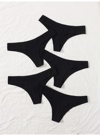 Women's 5-piece cotton panty set, black, comfortable for everyday use