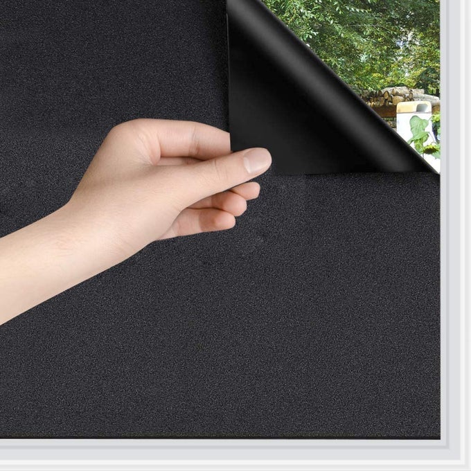STATIC CLING TOTAL BLACKOUT PRIVACY WINDOW FILM COVER 100 LIGHT BLOCKING NO GLUE BLACK WINDOW TINT FOR HOME ROOM DARKENING EASY REMOVAL 177 INCH X 65 FEET