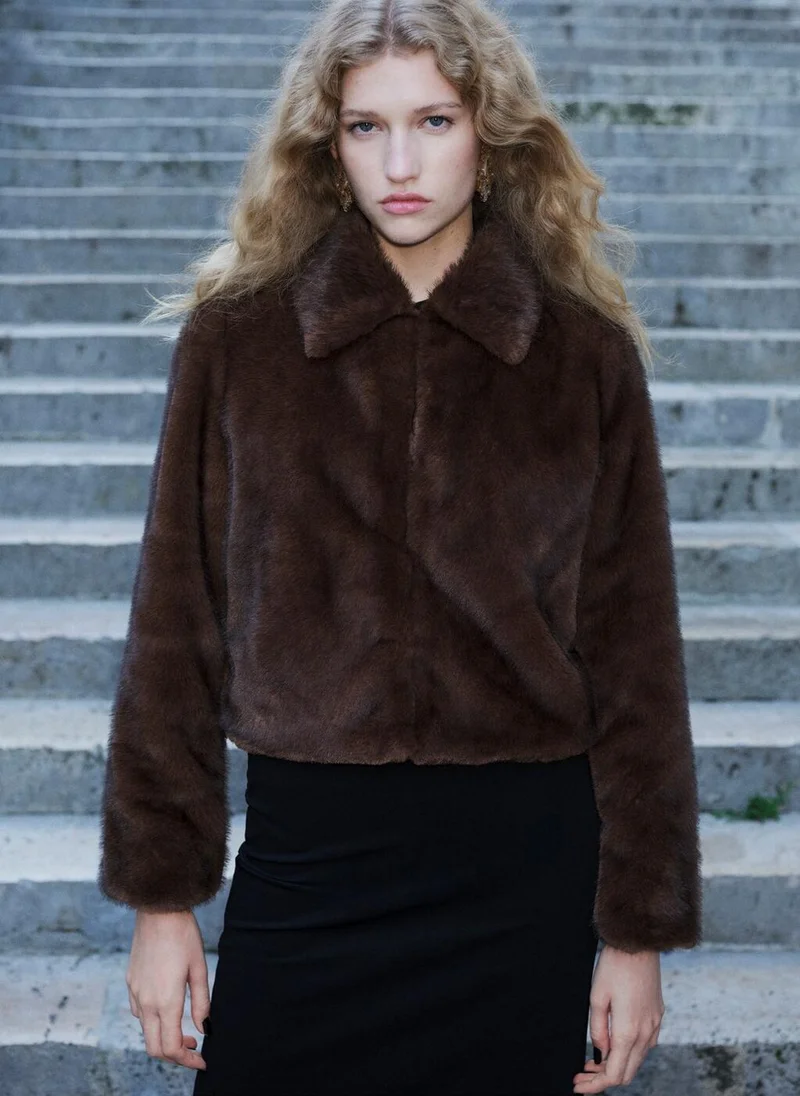 MANGO Faux-fur-jacket with lapels