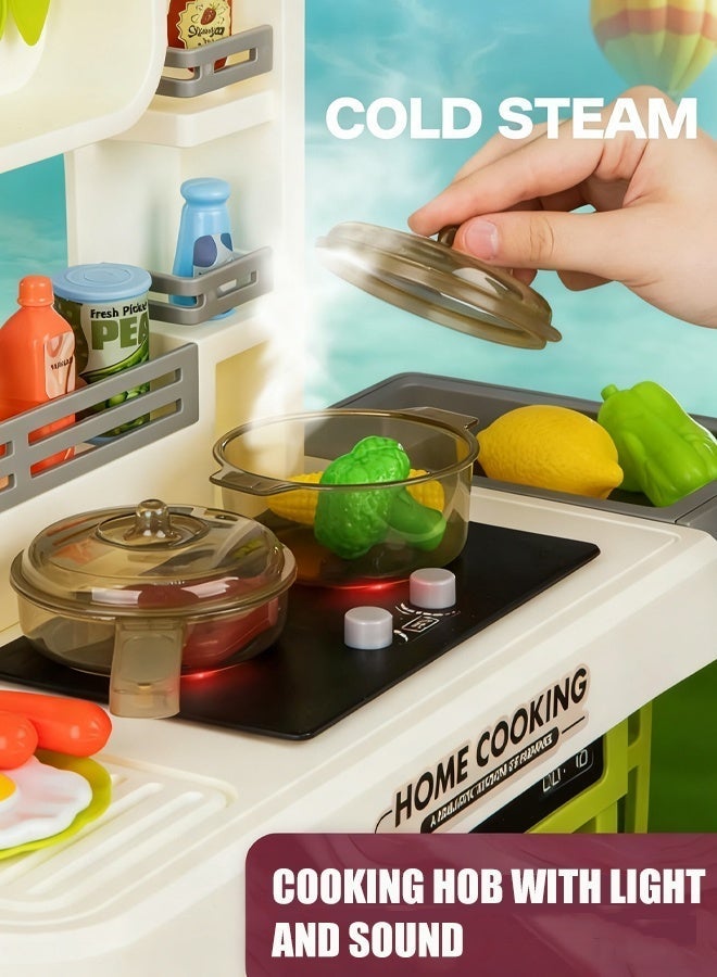 Kids Kitchen Playset, Kid Play Kitchen with Realistic Lights & Sounds, Spray Sink Toy Kitchen Accessories, Pretend Food Toys Kitchen for Boys Girls Toddlers - Image 4