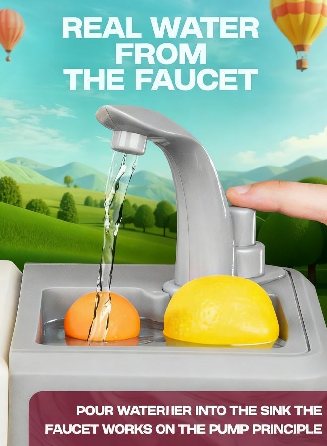 Kids Kitchen Playset, Kid Play Kitchen with Realistic Lights & Sounds, Spray Sink Toy Kitchen Accessories, Pretend Food Toys Kitchen for Boys Girls Toddlers - Image 3