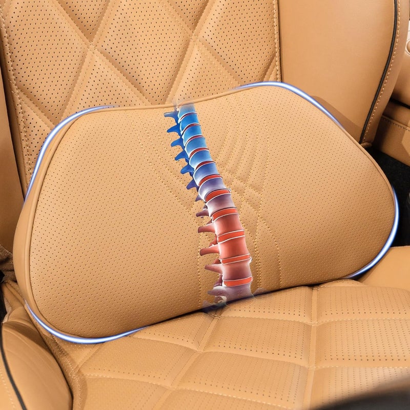 Dapucarin Lumbar Support Pillow for Car Seat, Office Chair Leather Memory Foam Lower Back Cushion for Back Pain Relief Improve Posture, Ergonomic Back Rest for Gaming Chair, Palomino, 1PC - Image 1